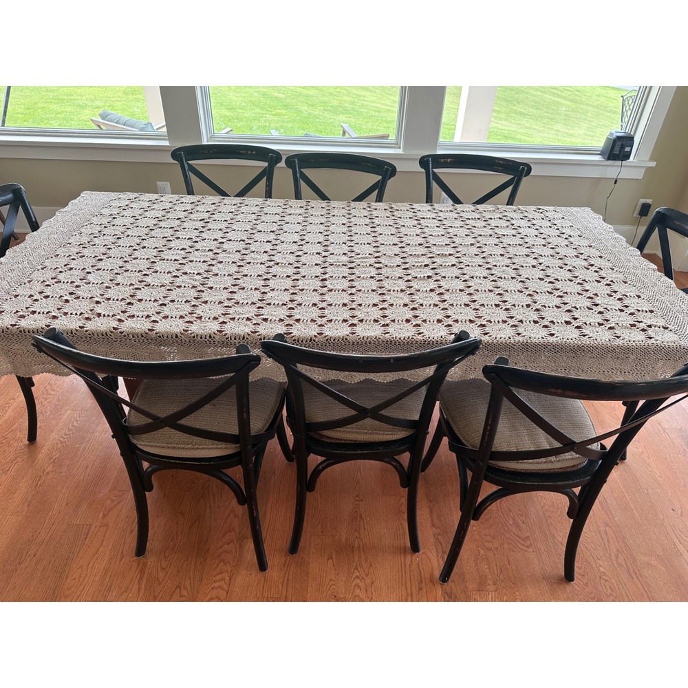 Vtg Tablecloth Unisex 60x94 Crochet Lace Cotton Cream Vintage‎ Farmhouse Cabin